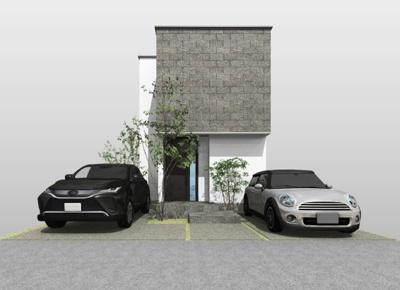 【外観パース】 | 豊中市柴原２丁目　建築条件無し売土地♪ | 【参考イメージパース画像】
参考プラン例あります！
間口約8.5ｍなので、駐車3台可能！
前面道路広々4.6ｍ以上！

※イメージの為、実際とは異なる場合がございます