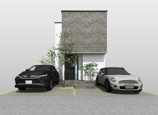 【外観パース】 | 豊中市柴原２丁目　建築条件無し売土地♪ | 【参考イメージパース画像】
参考プラン例あります！
間口約8.5ｍなので、駐車3台可能！
前面道路広々4.6ｍ以上！

※イメージの為、実際とは異なる場合がございます