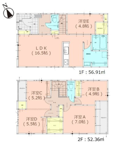 東区奈多2丁目第5-5棟（5号棟）の区画図|配置図