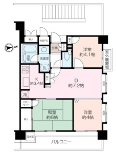 ３DKの間取、壁芯面積54.56㎡。リゾート向き、セカンドハウスとしてもおすすめです。