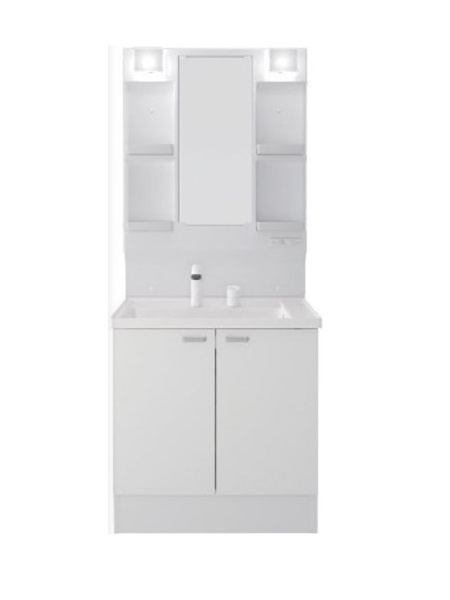 仲介手数料不要　カチタス合志市御代志　戸建て【西合志中央小・西合志中】の独立洗面台|【同仕様写真】設置予定のハウステック製の洗面化粧台です。取り付け予定は3面鏡です。収納スペースも付いています。整髪料などの小物も取り出しやすく散らかりません。詳細は変更する場合があります