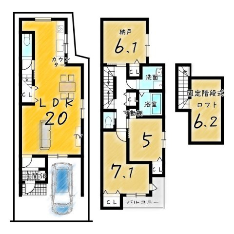 二人司町　新築参考プランB　建築条件付土地の土地図＋建物プラン例|【土地2600万円　建物1899万円　建物面積79.51㎡】