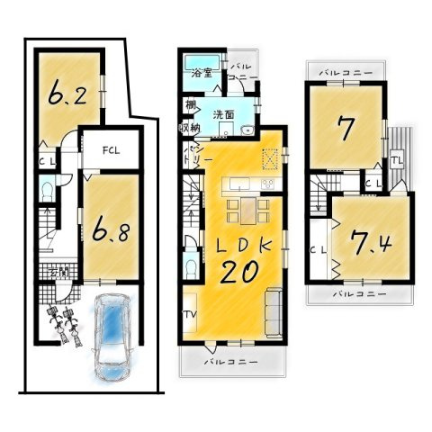 二人司町　新築参考プラン4LDK　建築条件付土地の区画図|【土地2600万円　建物2299万円　建物面積110.93㎡】