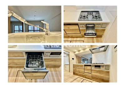 【キッチン】 | ダイアパレス篠崎ブリリアントコート | 【システムキッチン】ワイドで収納豊富な使い勝手の良いカウンターキッチンには、食洗器や伸縮タイプのキッチン水栓、三ツ口コンロ・魚焼きグリルなどの便利な設備が標準完備されています。