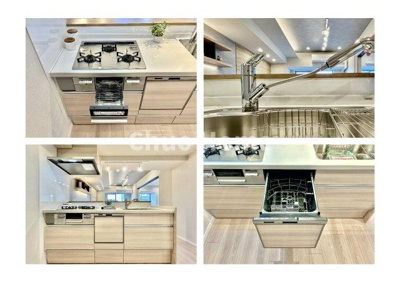 【キッチン】 | ライオンズマンション東陽町第3 | 【システムキッチン】ワイドで収納豊富な使い勝手の良いカウンターキッチンには、食洗器や伸縮タイプのキッチン水栓、三ツ口コンロ・魚焼きグリルなどの便利な設備が標準完備されています。