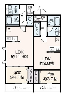 【間取り】 | Patina黒崎 | 画像左側のお部屋の間取りとなります