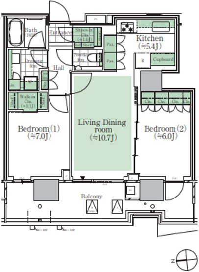 【間取り】 | 晴海フラッグパークヴィレッジT棟 | 2LDK+WIC+SIC／66.31㎡