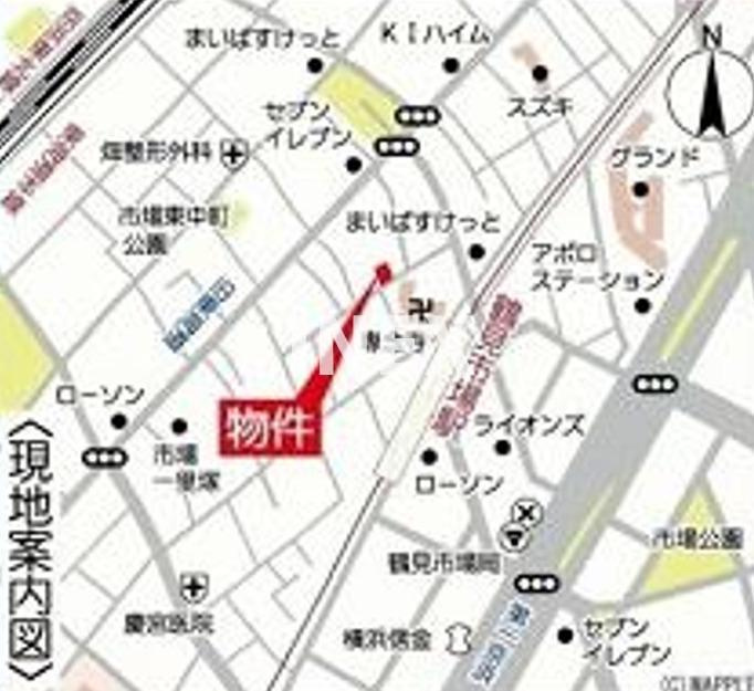 横浜市鶴見区市場東中町のアパートの地図