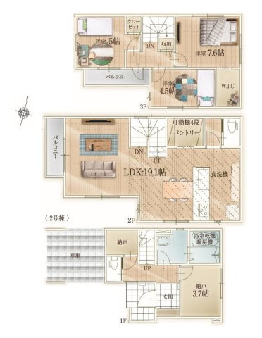 大野城市中央１丁目第1-3棟（2号棟）の区画図|配置図（2号棟）