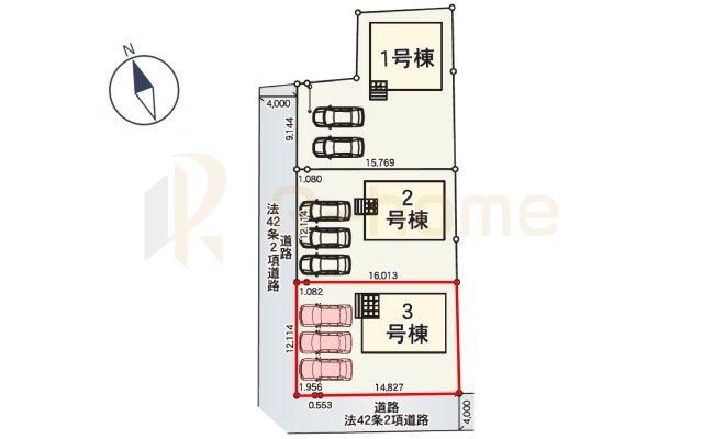 水戸市千波町第15　新築戸建て　3号棟の区画図|大きなお買い物だからこそ、メリット・デメリットを伝えさせて頂きます。
R-homeにお任せください♪