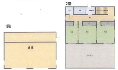  | 南あわじ市土生　４階建ての別荘住宅 | １・２階平面図
