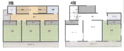  | 南あわじ市土生　４階建ての別荘住宅 | ３・４階平面図