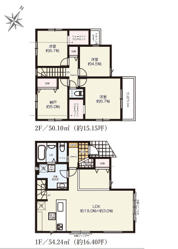 綾瀬市寺尾本町1期　新築戸建　全2棟1号棟の間取り|全室二面採光 明るく通風性良好