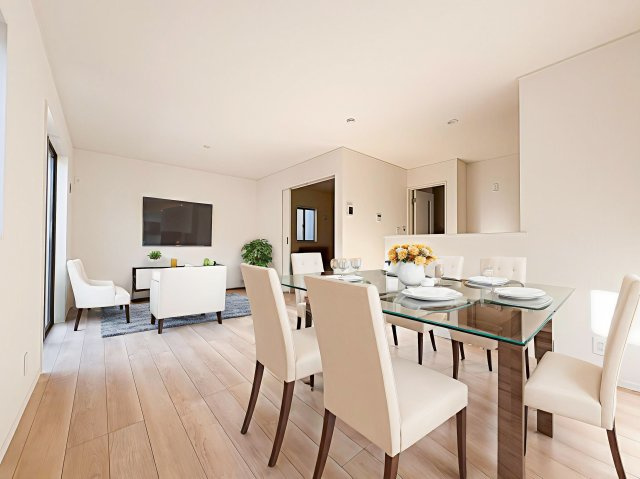 【居間・リビング】 | お子さんが宿題をしたり、ちょっとした作業もできる、家族みんながそれぞれの時間を過ごせるリビングです。