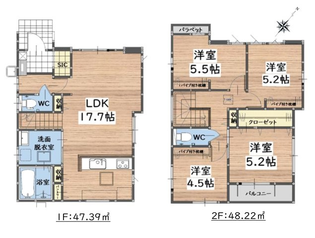 大野城市乙金東1丁目第2第3-3棟(1号棟)の間取り|全居室収納付きで便利です。