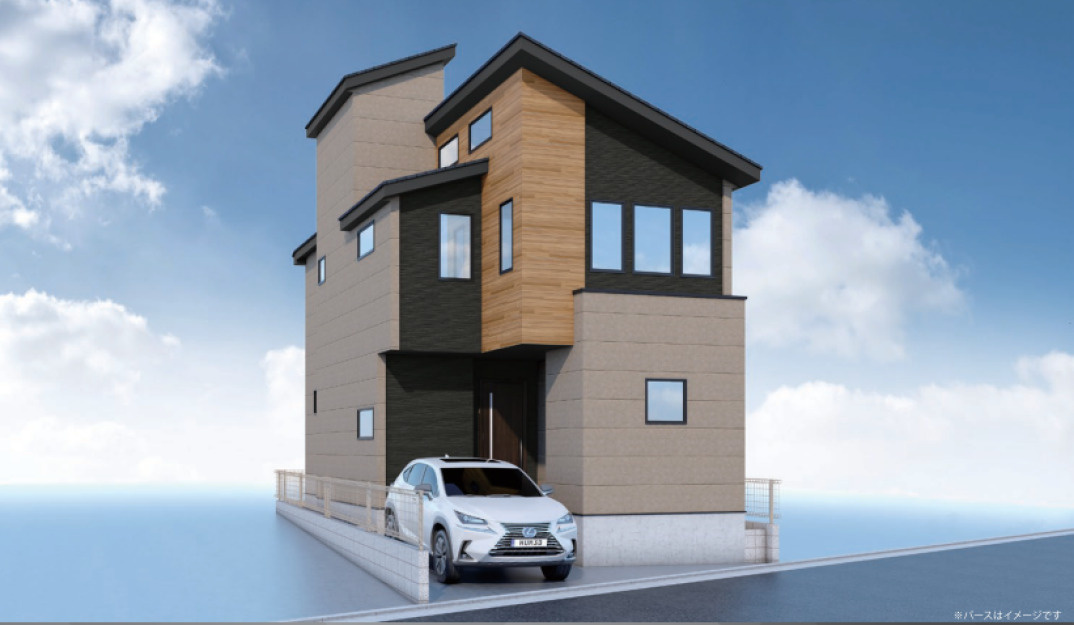 新築戸建て　墨田区立花4丁目　1号棟　26.43坪　の外観パース