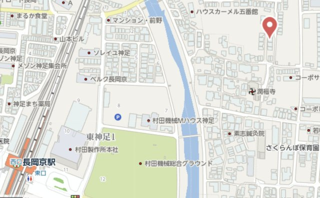 長岡京市神足掛越　新築戸建の地図