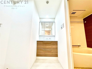 化粧品や洗顔料、歯ブラシなどの必需品をまとめて置ける収納スペースがあり、使用するたびに取り出す手間が省けます。また、水回りのため、濡れても大丈夫な素材が使用されており、お手入れが簡単です。