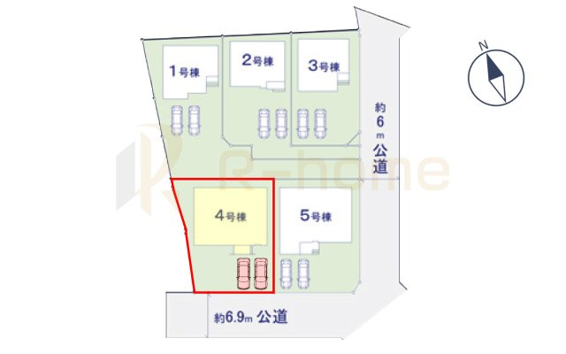 水戸市東台1期　新築戸建て　4号棟の区画図|大きなお買い物だからこそ、メリット・デメリットを伝えさせて頂きます。
R-homeにお任せください♪