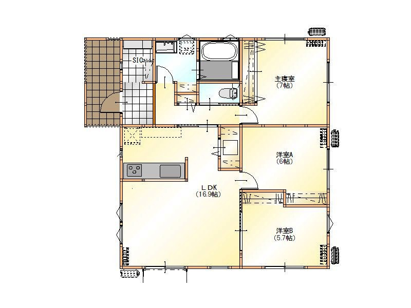 横芝光町横芝L区／9.68ｋｗ太陽光発電システム付　新築一戸建の間取り|収納豊富なシンプルなデザインの間取りです