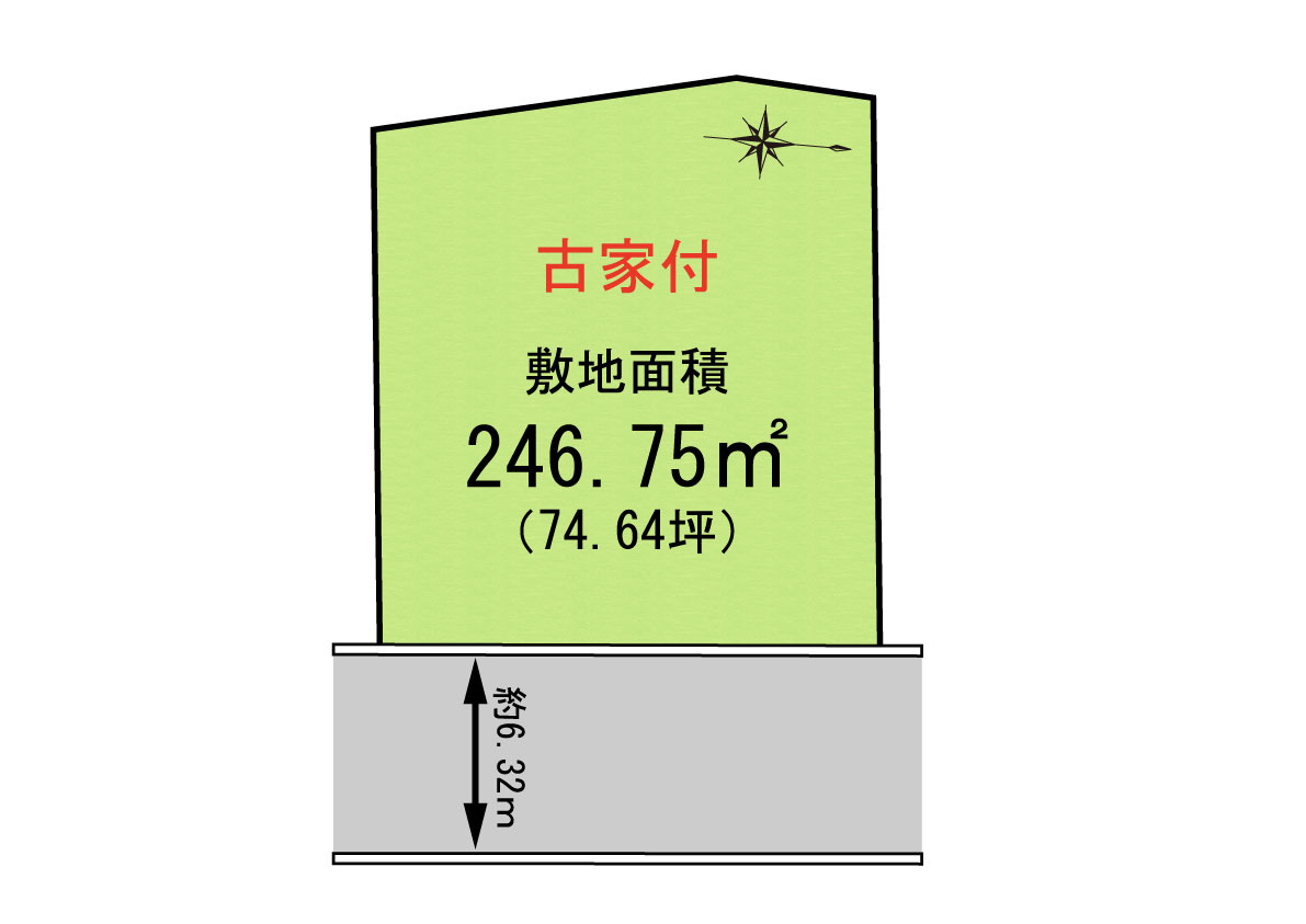 熊取町自由が丘1丁目　古家付き土地の区画図