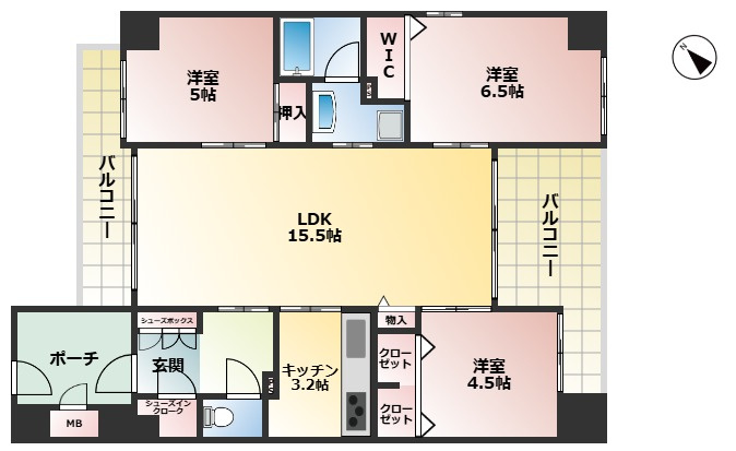 明石市野々上３丁目の賃貸マンションの間取り