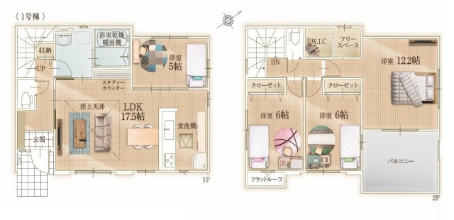 福岡市東区土井第2-1棟（1号棟）　の間取り|全居室収納付きで便利です。