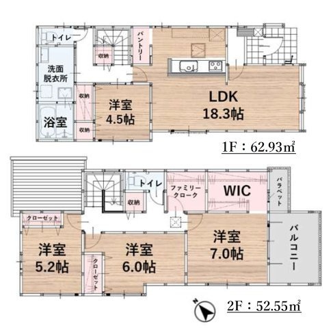 福岡市東区奈多1丁目第2-6棟（1号棟）の間取り|全居室収納付きで便利です。