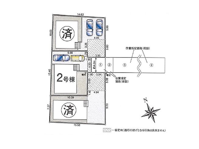 【区画図】 | 富士見市水子　新築一戸建住宅　全3棟　(ふじみ野店) | 2号棟/ご夫婦でお車をお持ちの方も嬉しい2台分のカースペース付き(車種による)