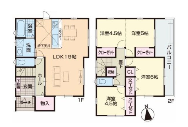 福津市福間南3丁目第1-7棟（4号棟）　の間取り|全居室収納付きで便利です。