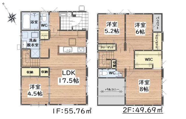 筑紫野市美しが丘北3丁目第1-2棟（2号棟）の区画図|配置図