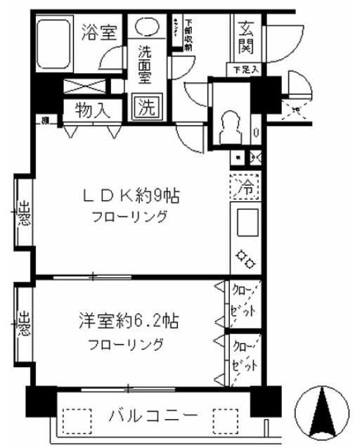 ダイアパレス三宿ベネヴィータ　分譲賃貸　南西角部屋　渋谷迄一駅の間取り