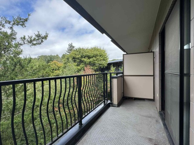 リベライン軽井沢Aのバルコニー|天気の良い日は浅間山を望むことができ、リスも訪れるバルコニーです
