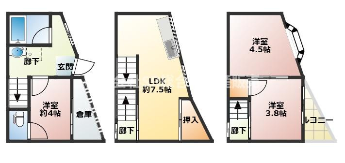 寝屋川市大成町中古戸建の間取り|特殊な形をしていますが、室内入ってみると不便ではないです！