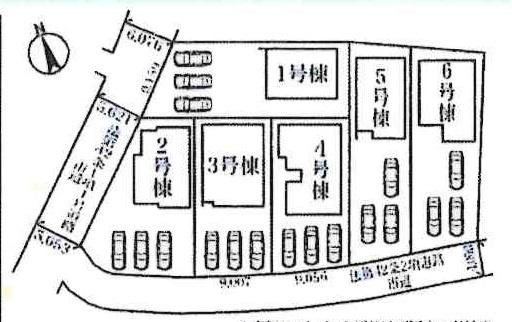 西尾西幡豆町24-1期　全6棟・2号棟の区画図|2号棟です。