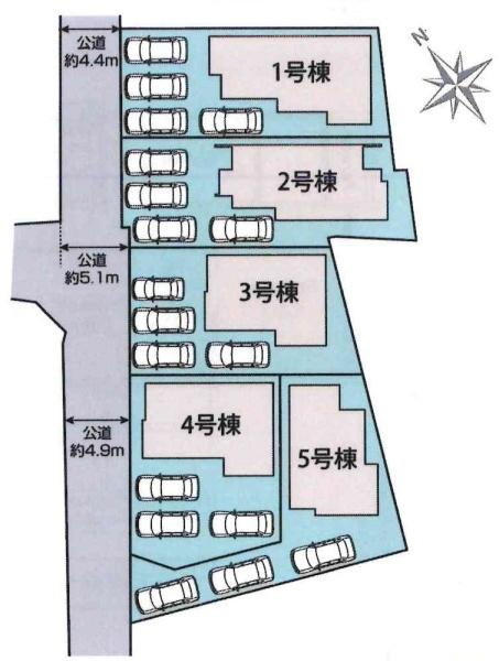 岡崎市福岡町新町　全5棟・2号棟の区画図