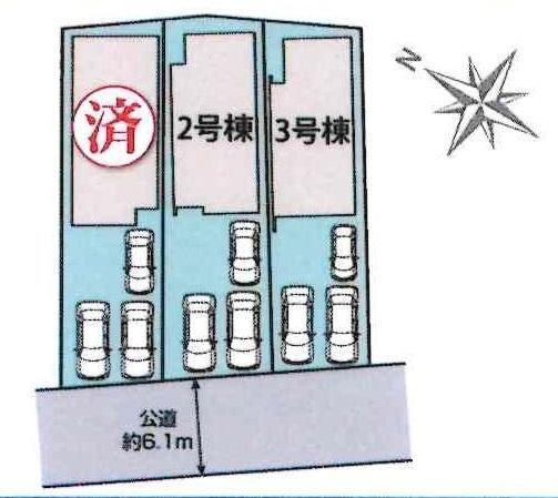 岡崎市美合町北屋敷　全3棟・2号棟の区画図|2号棟です。