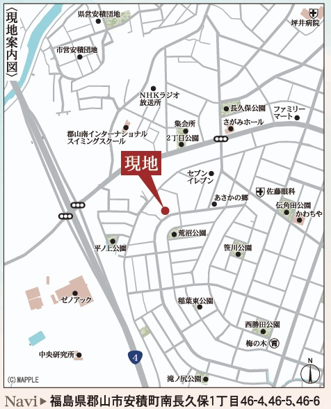郡山市安積町南長久保1丁目　　　　1号棟　　　安積第３小学校、安積第２中学区　の地図|拡大図