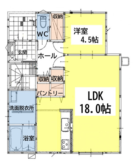 【間取り】 | 菅原１丁目新築戸建て２期 | カウンターキッチン仕様なので家族との会話もおのずと増えそう♪大きなウォークインクローゼットが付いているのでお部屋もすっきり整理できそう♪