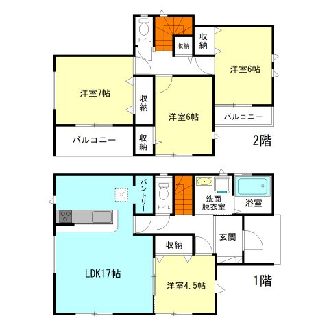 【間取り】 | ハートフルタウン前橋市朝日町3丁目29ーA | 全居室南向き＋モダンな洋室仕様！
キッチンには便利なパントリー収納付き！