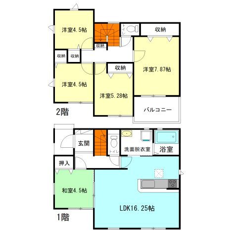 【間取り】 | リナージュ高崎市石原町24-1期ー② | 和室付きの5LDK住宅登場です！
水回りを最短距離で結んだラクラク家事！