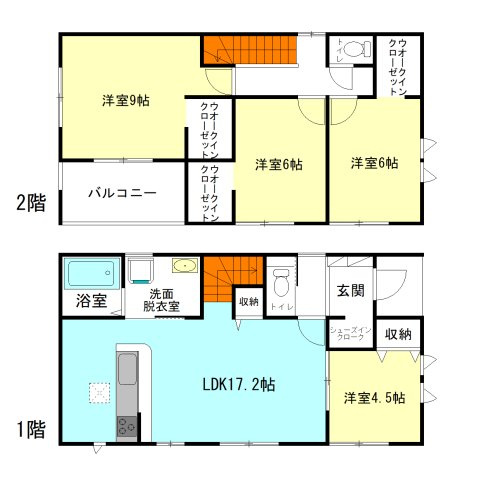 【間取り】 | アーバンスタイル渋川市八木原1期ー① | モダンな全室洋室仕様＋明るい南向き間取り！
家族と自然に顔合わせできるリビングアクセス階段！
