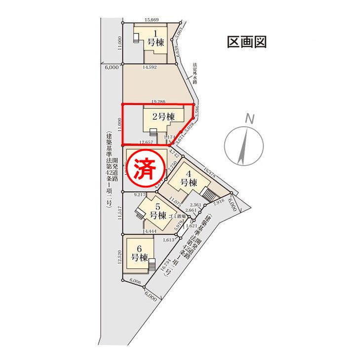 須賀川市森宿字安積田　　　　2号棟　　　西袋第1小学校、西袋中学区　の区画図|配置図
