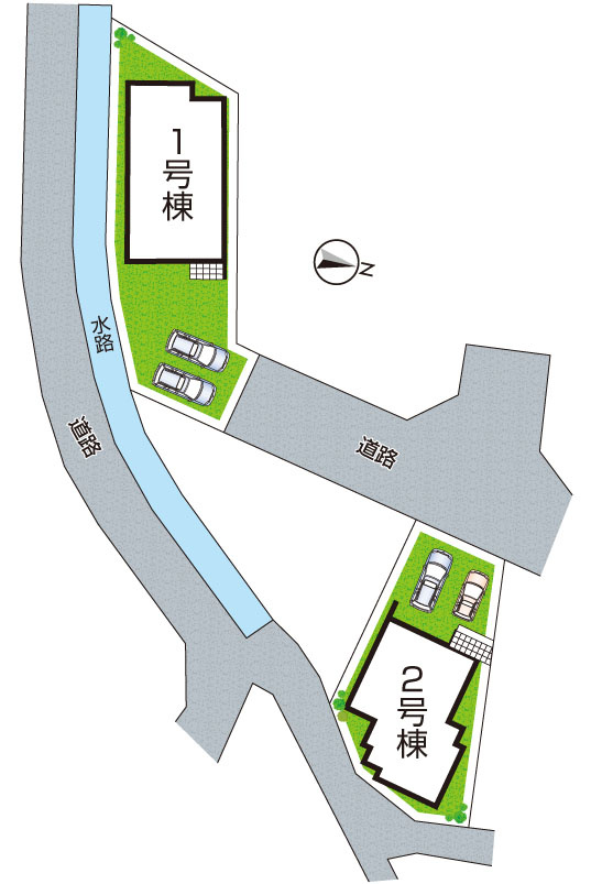 柏原市国分東条町　新築一戸建ての区画図|全2区画