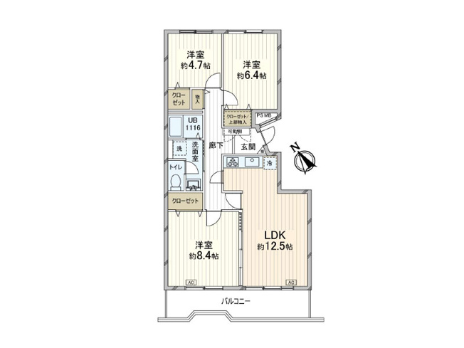 【間取り】 | 西原グリーンハイツ6号棟　(保谷店) | 各洋室に収納が備わりお部屋を広くお使いいただけます。
キッチンと洗面室の行き来がしやすく家事動線も良好です。