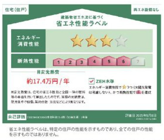 柏市酒井根２丁目新築戸建【酒井根小学校：7分】の省エネ性能ラベル|省エネ性能ラベル・ZEH水準