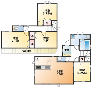 【間取り】 | ハートフルタウン宇都宮市簗瀬3丁目1229番　A号棟 | 南向きで陽当たりの良い間取りです