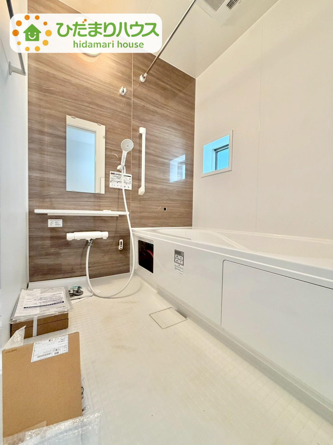 野田市清水619番1　新築戸建　D号棟の浴室|清潔感のある浴室はゆったり浸かれて日頃の忙しさから解放してくれます(^^♪							
