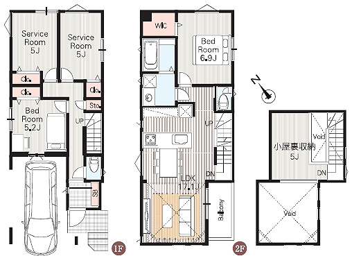 【間取り】 | 杉並区井草２丁目　新築戸建て　５号棟 | 小屋裏収納付きで、収納にも趣味のスペースとしてもおすすめ