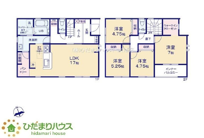 【間取り】 | ひたちなか市稲田10期　新築戸建　3号棟 | 広々ランドリールーム付き！